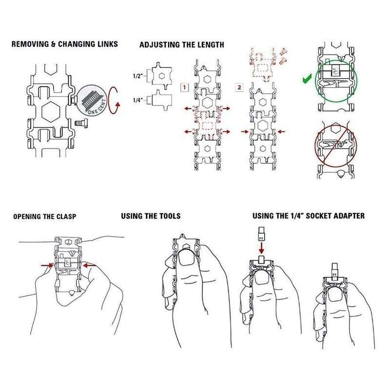 Jacaranda 29 in 1 Multitool Bracelet For Men Outdoor Travel - Silver