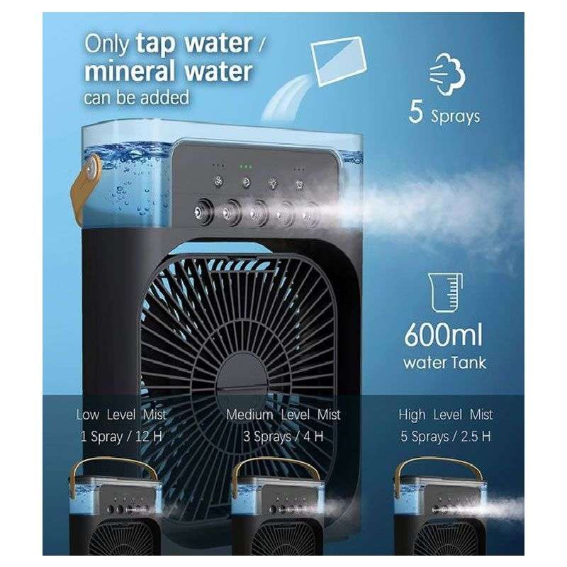 7 Colour Led Portable Air Cooler Fan With Mist Spray