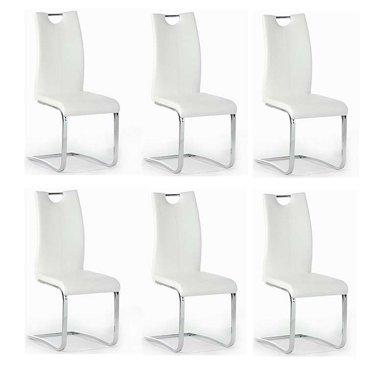 Faux Leather with Silver Metal Legs Dining Chairs - 6 Pack - White