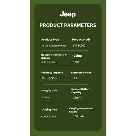 JEEP - EC002 - Wireless Ear Hook Earbuds With 270 Rotation - Orange