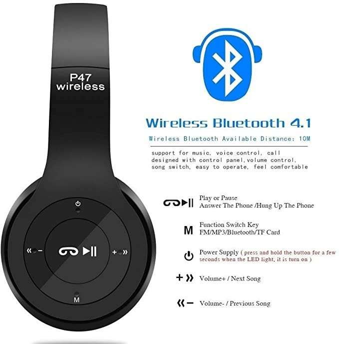 P47 Wireless Bluetooth Headphones - Black