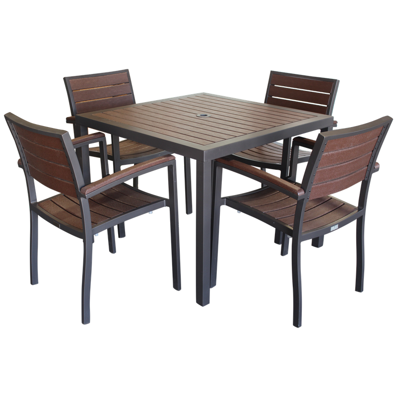 Modern wooden patio table and 4 chairs