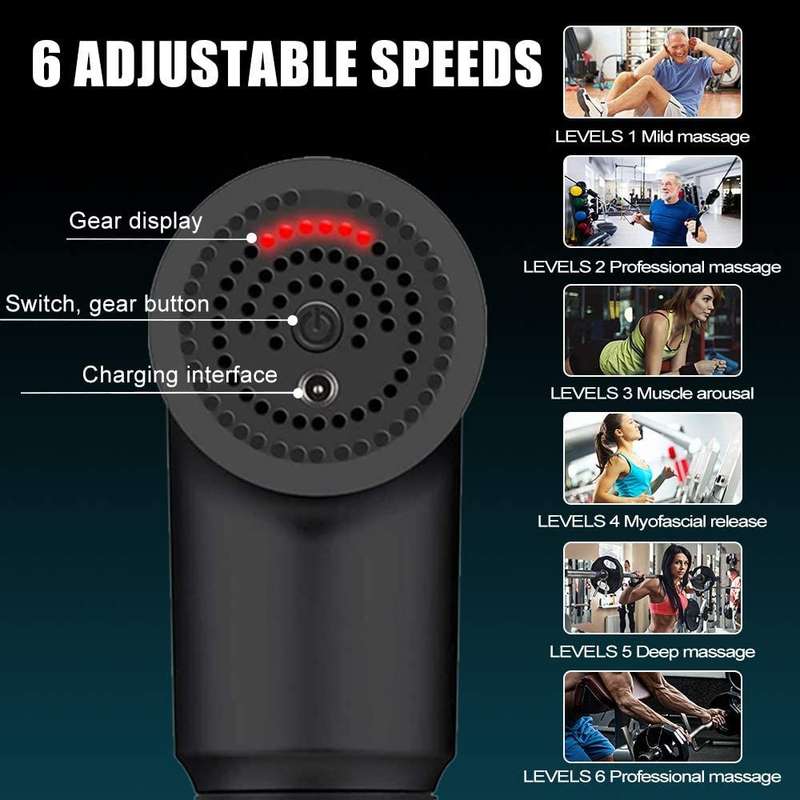 Deep Tissue Massage Gun with 4 Changeable Heads - Black/Silver