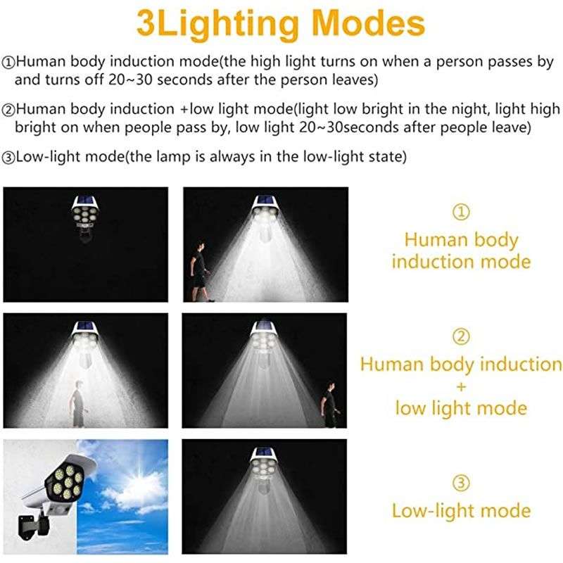 Outdoor solar charging Sensor dummy camera light - 77 SMD LED