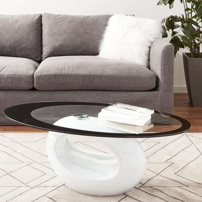 Coffee Tables - Oval Tempered Glass - White