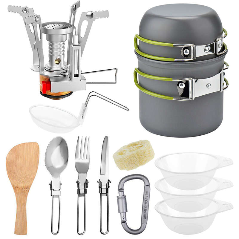 13 pcs Ultra-Light Portable Outdoor  Camping Cookware Stove Cultery Set