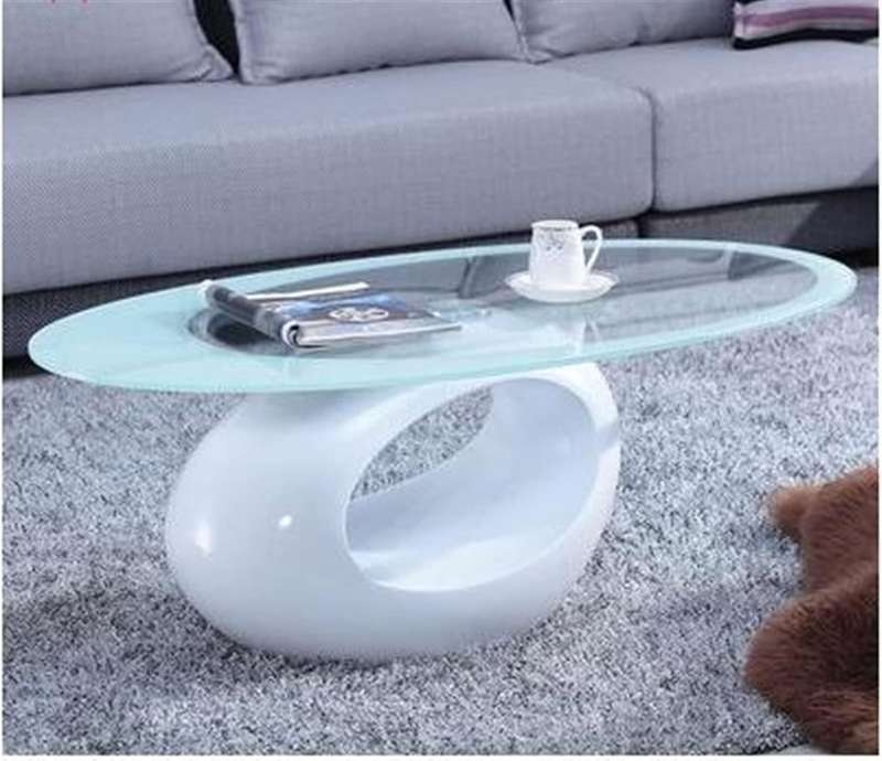 Coffee Tables - Oval Rounded Tempered Glass - White Colour
