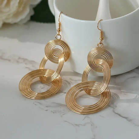 Golden Drop & Dangle Multilayer Circle Earrings