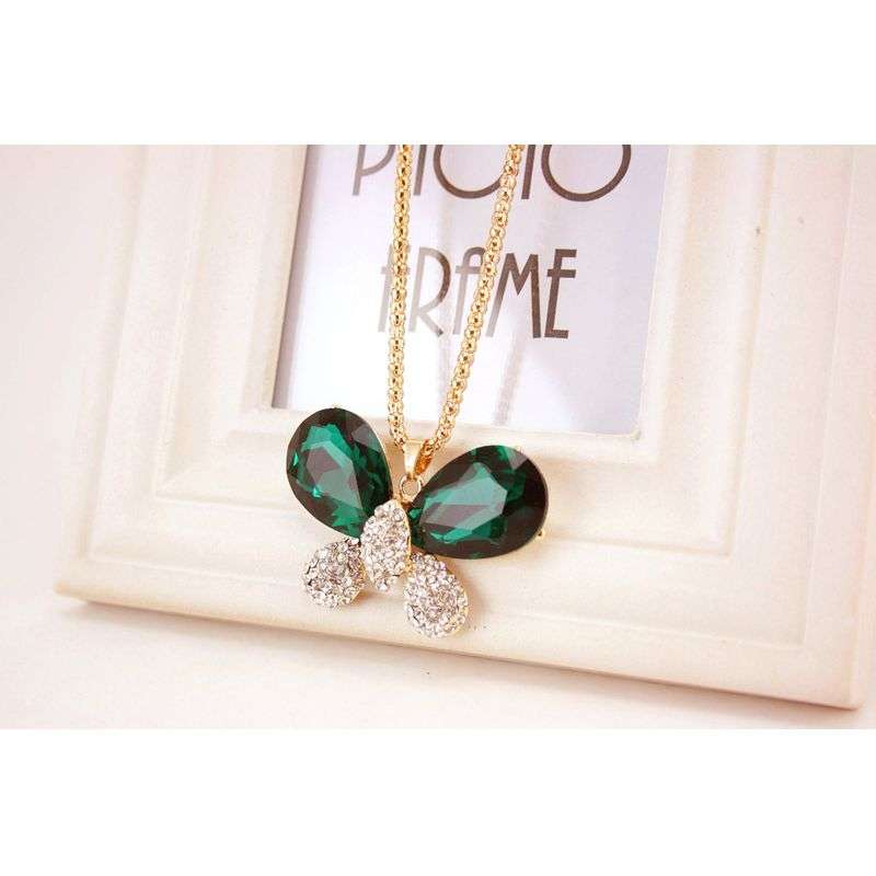Butterfly Pendant Necklace For Women - Green
