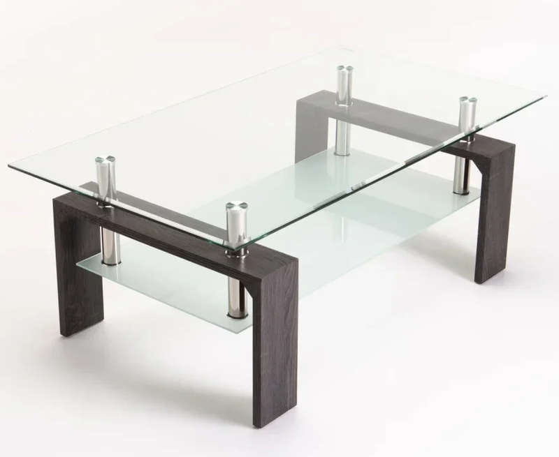 Modern two tier glass coffee table in - Grey