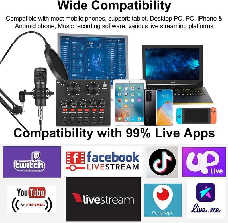 Andowl Q-SK8 Podcast Studio Condenser Microphone With Sound Card Set