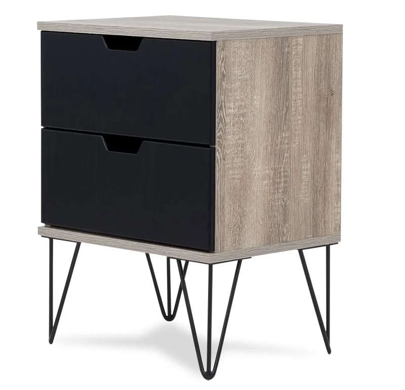 2 Draw Pedestal-Engineered Wood Bedside Table - Black/Brown