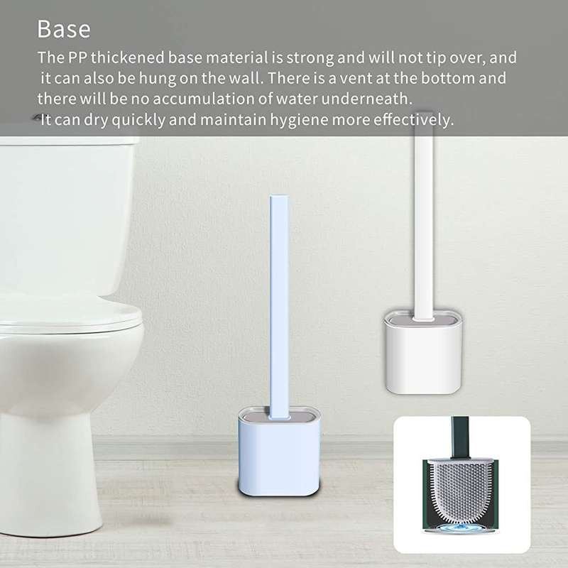 Sleek Design Silicon Bristles Toilet Brush with Holder and Non-Slip Handle