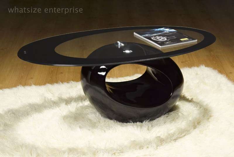 Coffee Tables - Oval Tempered Glass Top - Black Base Colour