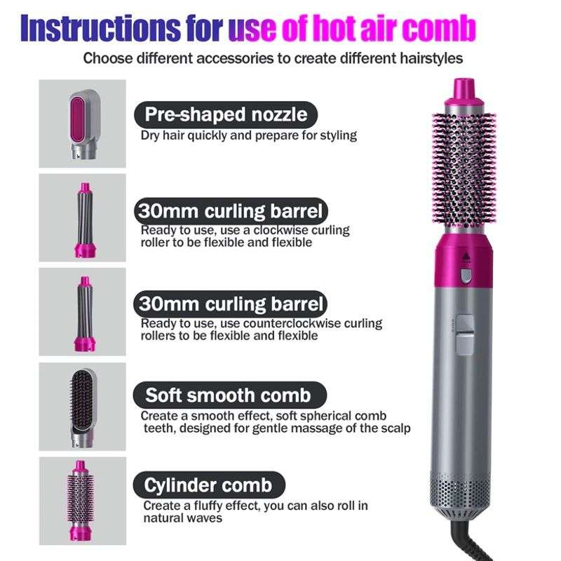 5 in 1 Interchangeable Hot Air Brush and Hair Dryer