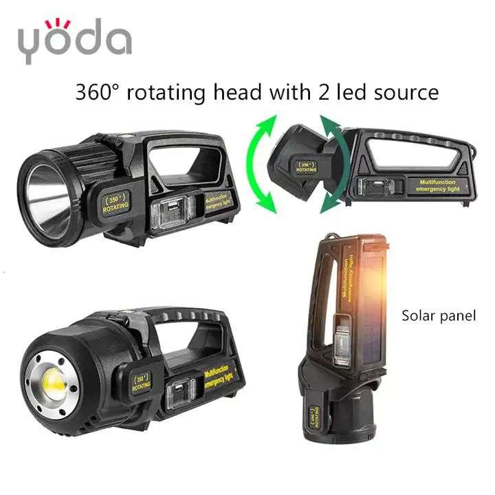 LED Solar Flashlight Searchlight Multi-functional Portable