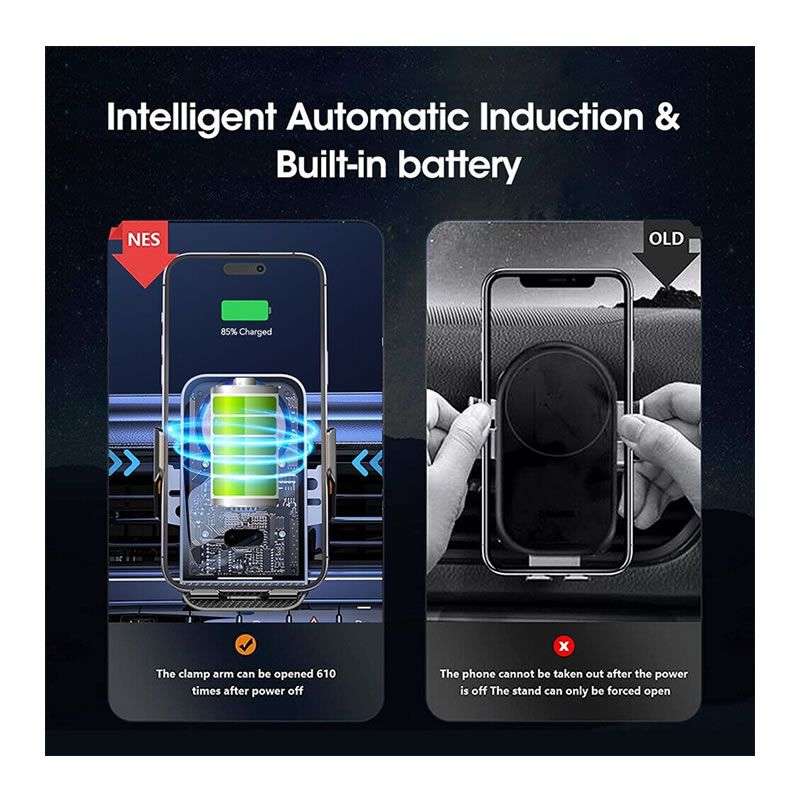 Easiest Electronic closing & opening Mobile phone Car Holder with built-in 20w Wireless charging