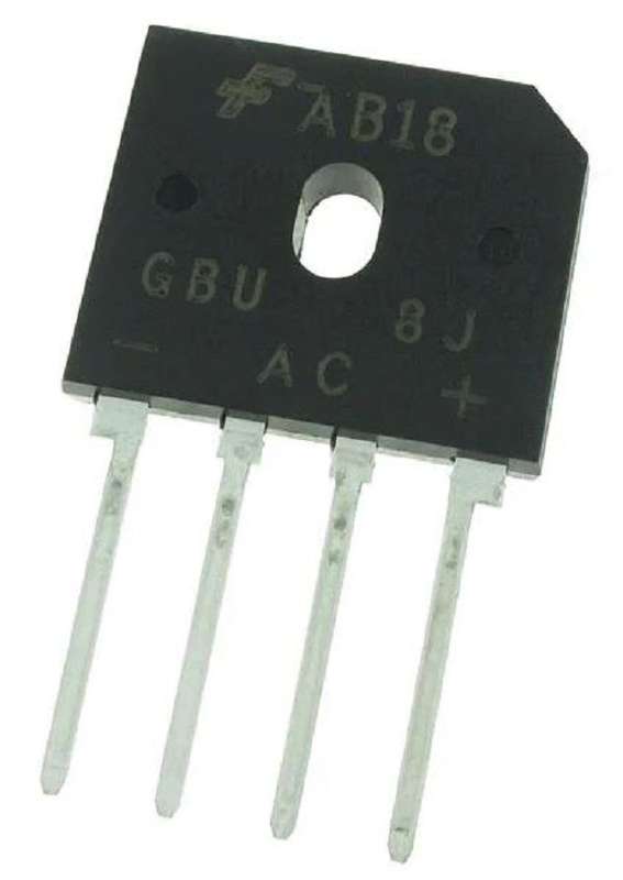 Onsemi (GBU8J) Bridge Rectifier, Single Phase, 600 V, 8 A, SIP, 4 Pins, 1 V
