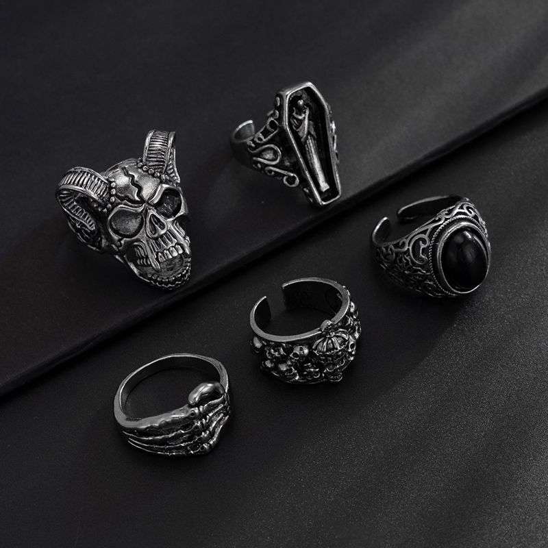 Gothic Punk Rings Vintage Silver Open Ring Bulky Hippie Rings