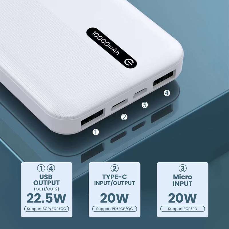 10000mAh Power Bank - White