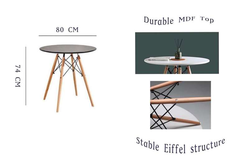 Dining Table Rounded Wooden Leg - Black Colour