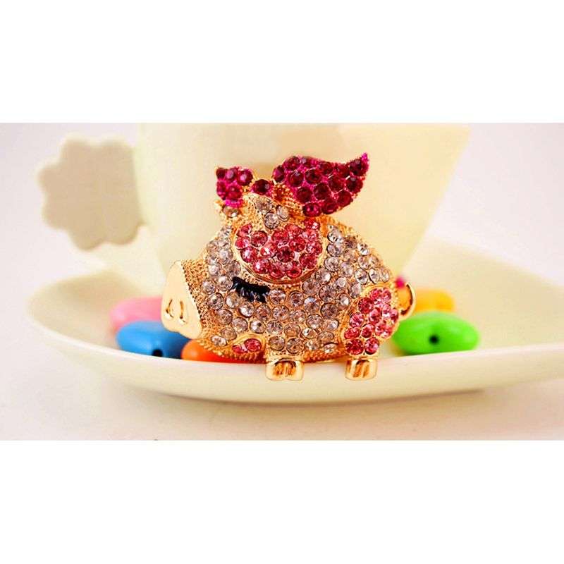 Little Pig Piggy Pendant Necklace Crystal Gift For Women - Brown/Red
