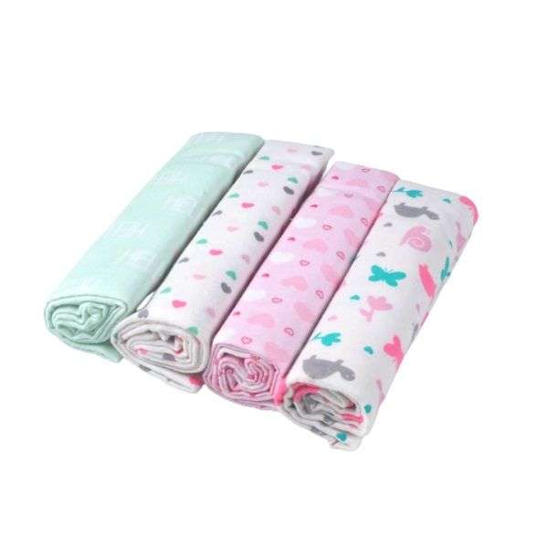 4 Pieces Cotton Muslin Swaddle Blankets-Pink