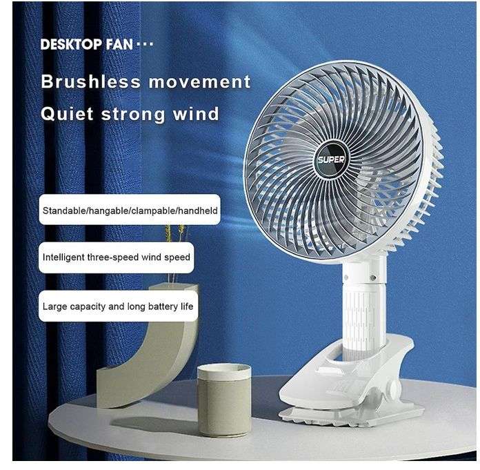 Portable Type C Rechargeable Desktop Clamp Fan - Grey