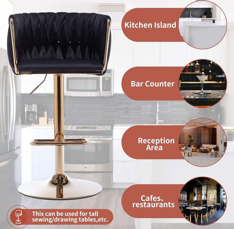 Velvet Woven Bar Stool - Black
