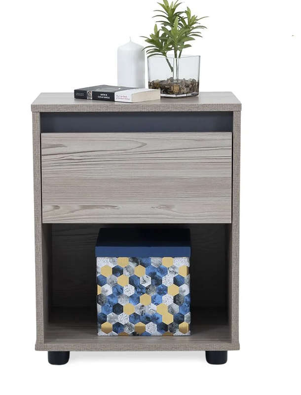 Nightstand End Table with Open Shelf - Brown, Grey