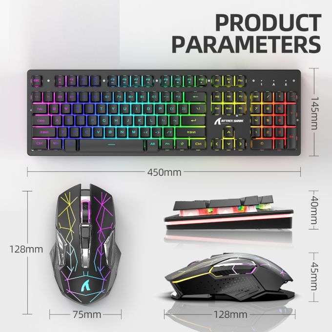 Wireless Gaming Keyboard Mouse Type C/USB RGB for Smart Device - White