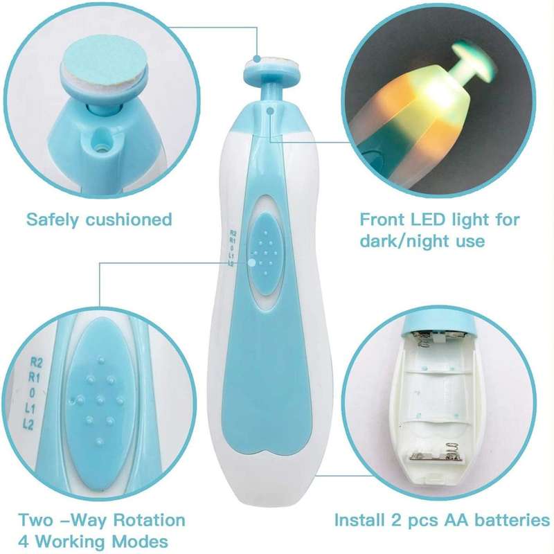 Baby Nail Trimmer Electric File Set with Light Replacement Heads