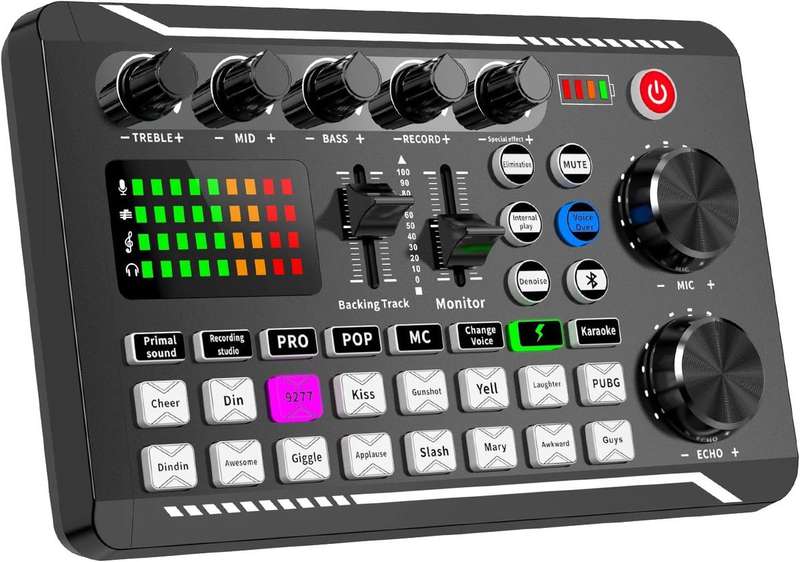 Live Sound Card Audio Mixer, Podcast Audio Interface with DJ Effects