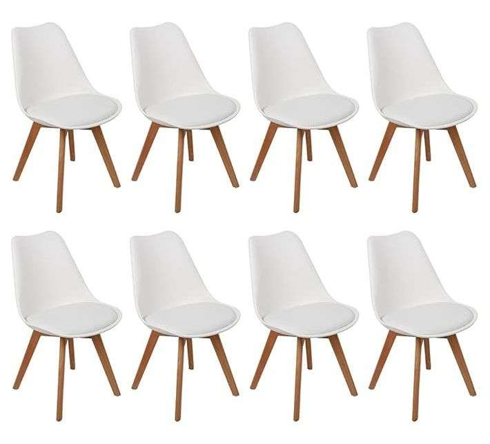 Modern and trendy padded chairs with wooden legs-8 Pack - White
