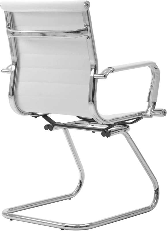 Office Chair - Ribbed Leather Guest Mid Back - White