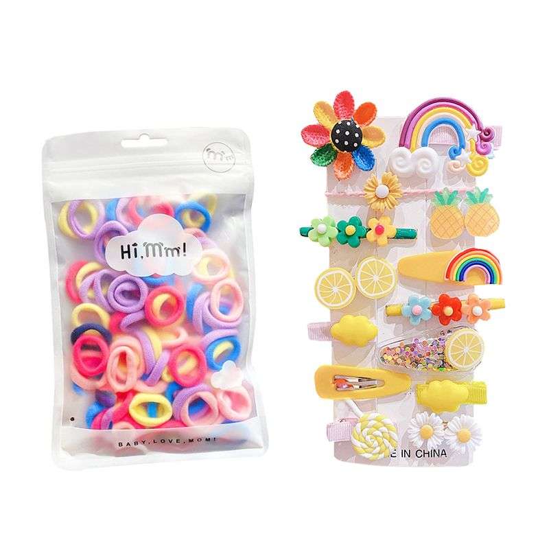 Cute Hair Colorful Clips With Elastic Hair Bands For Baby Girls - Purple