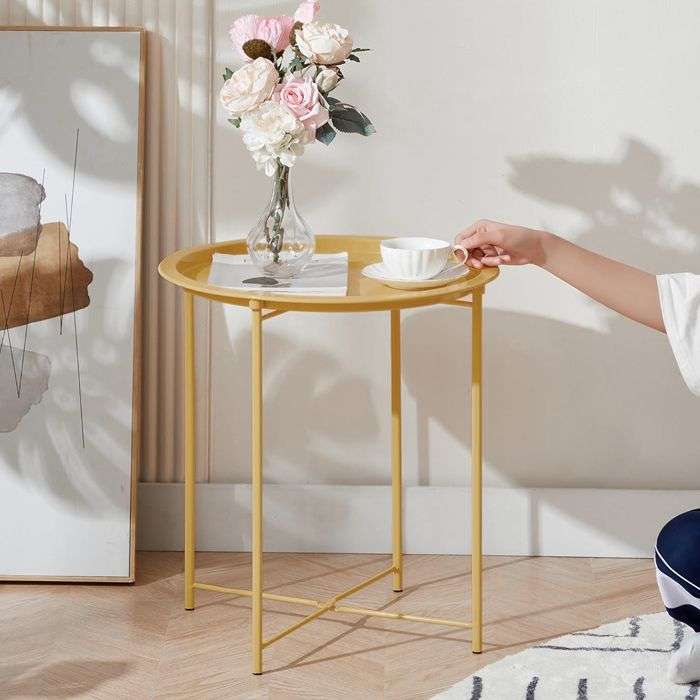 Metal Side Table Round Coffee Table Folding End Table Sofa Table