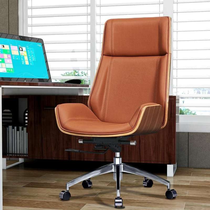 Office Chairs - Executive Brown Wooden Base Microfiber Leather Top - Walnut