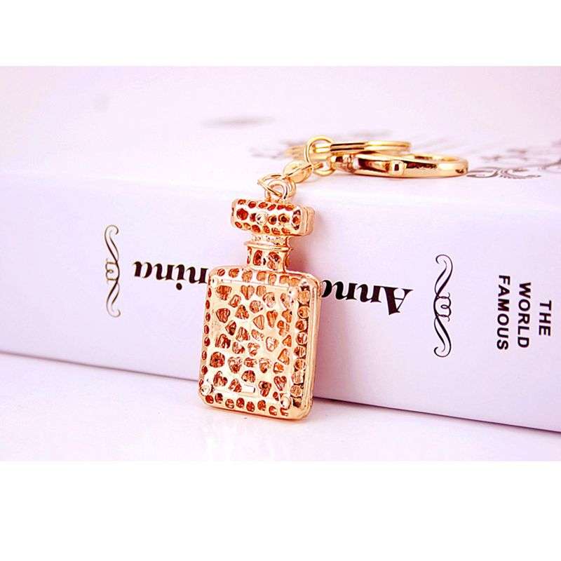 Artificial Perfume Bottle Inlay Rhinestone Keychain - Gold