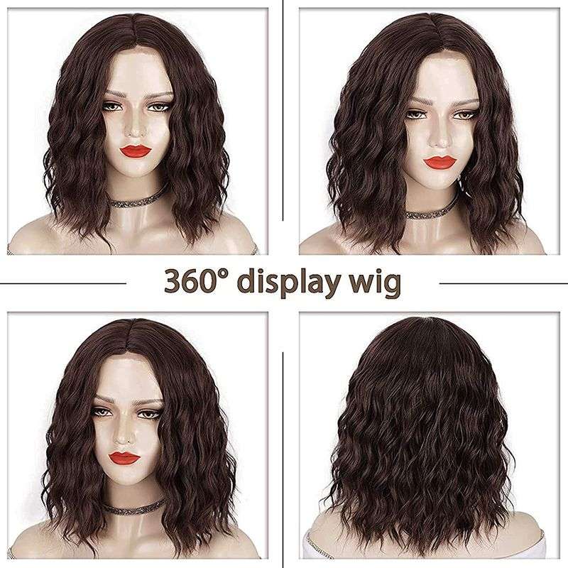 14inch Short Curly Wig Synthetic Shoulder Length Ombre Wigs - Brown Mixed Blonde