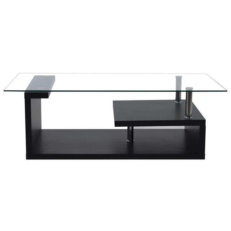 Coffee Tables - Tempered Glass Top - Wooden Base - Black