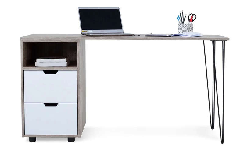 Office / Home Computer Desk with Two Drawers - - Oak (Nature Wood Grain ) / White
