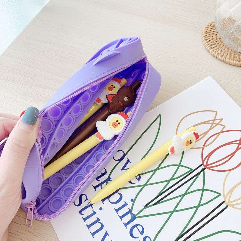 Pencil Case With Zipper Push Pop Bubble Fidget Toy - Black