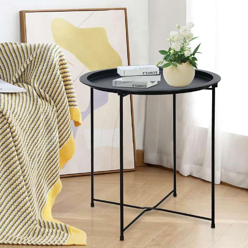 Metal Side Table Round Coffee Table Folding End Table Sofa Table