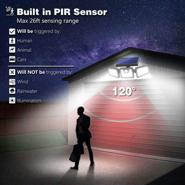 Solar Security Flood Light 3 Adjustable Heads