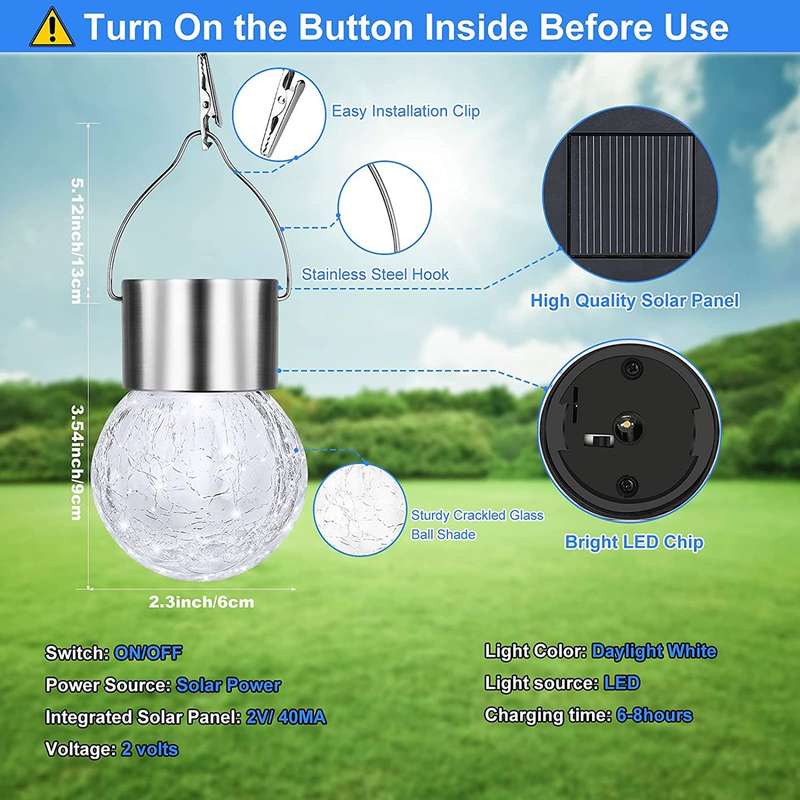 Set of 4 Outdoor Hanging Solar Lights,Cracked Glass Solar LED Lights