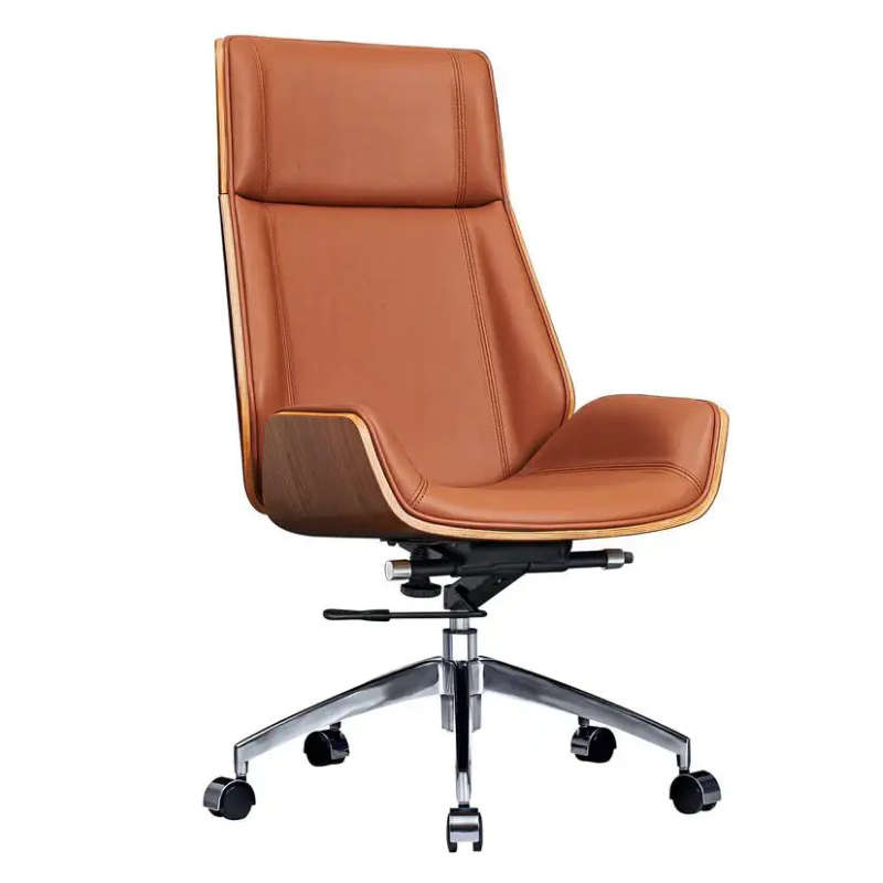 Office Chairs - Executive Brown Wooden Base Microfiber Leather Top - Walnut
