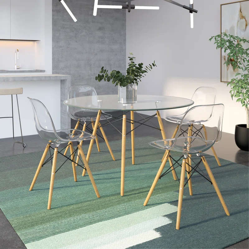 Round Glass Dining Table With Elegant Wooden Legs