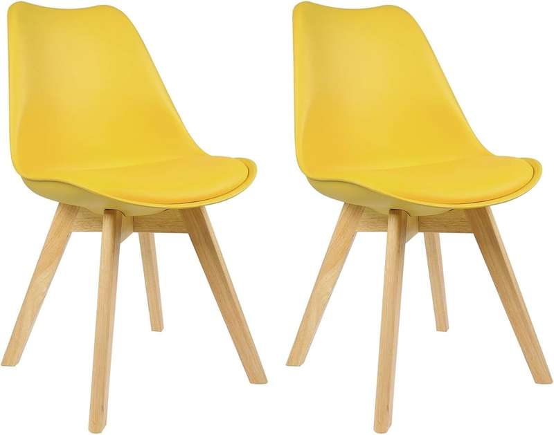 Modern and trendy padded chairs with wooden legs-8 Pack - Yellow