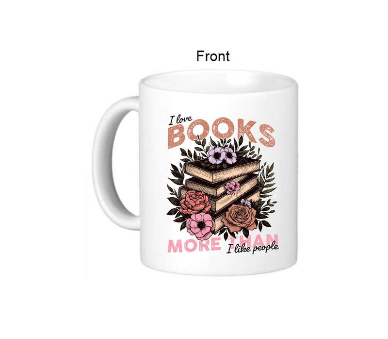 I Love Books More Than People Coffee Mug - Stacked Book Design